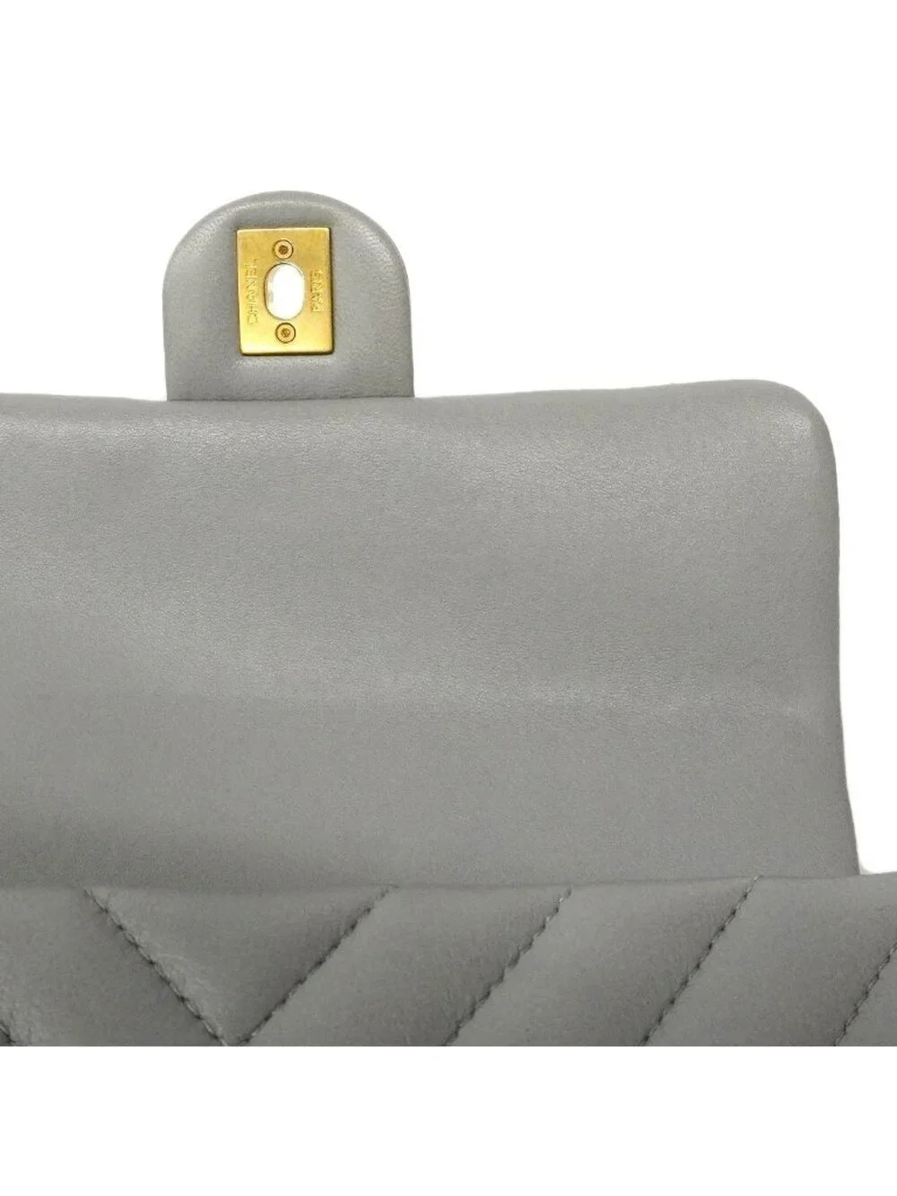 Chanel Shoulder Bag Che Blanc Lambskin Gray Gold